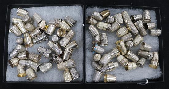 A collection of ninety two assorted mainly early to late 20th century thimbles including seventy nine silver thimbles.